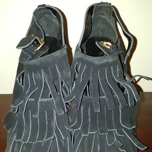 N.Y.L.A. "Kirby" genuine suede fringe heels